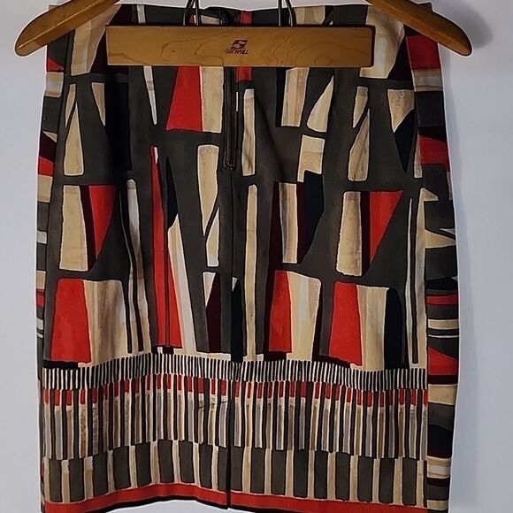 NIC & ZOE Size 6 Abstract Plum Olive Wood & Coral Cotton Skirt - Picture 3 of 7